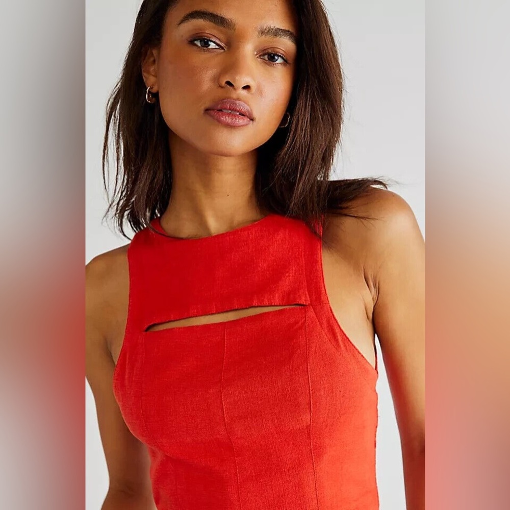 FREE PEOPLE Sneak A Peek Smocked Cutout Sleeveless Blouse Small NWT